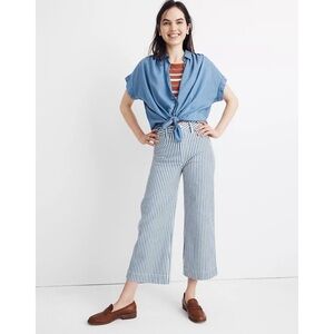 MADEWELL EMMET WIDE LEG CROP PANTS IN HERRINGBONE RAILROAD STRIPE SIZE 24p